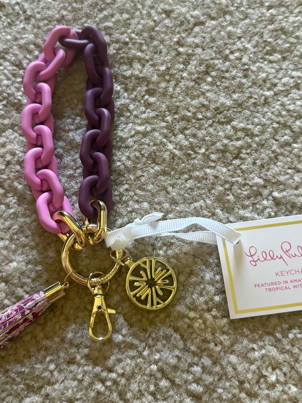 Lilly Pulitzer Pink and Plum Chunky Link Keychain with Gold Charm